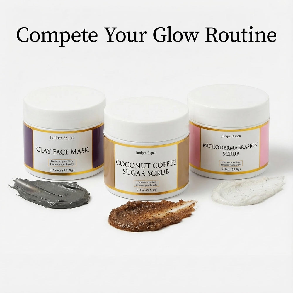 JUNIPER ASPEN on bathroom shelf in lifestyle scene promoting daily skincare ritual