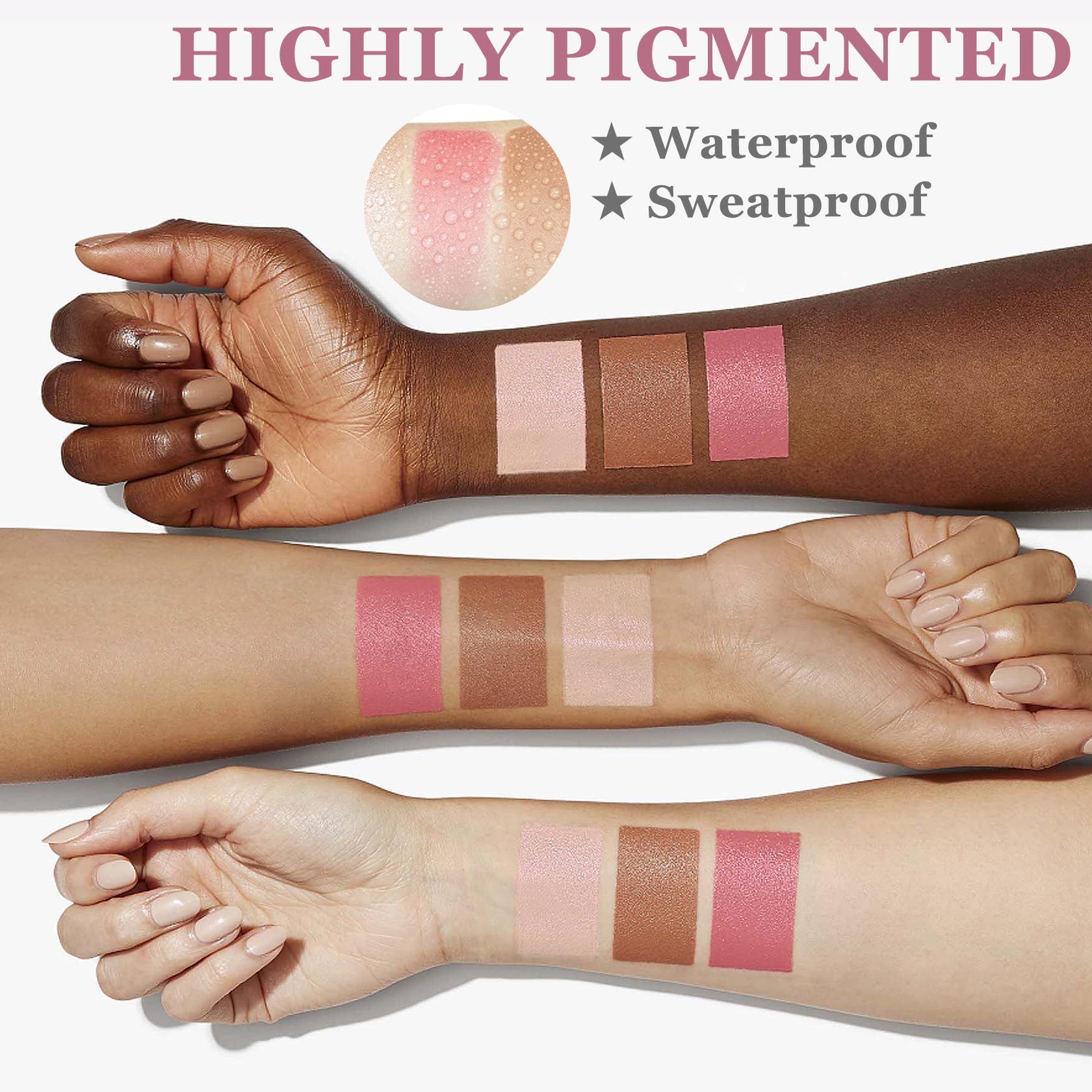 JunKuJK highlighter swatched on skin giving luminous glow and long-lasting benefit
