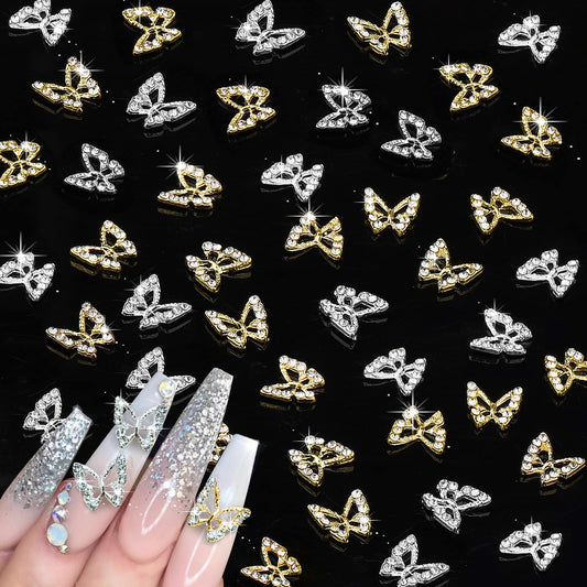 Juome front packaging showing 40-piece butterfly nail charm set and benefits