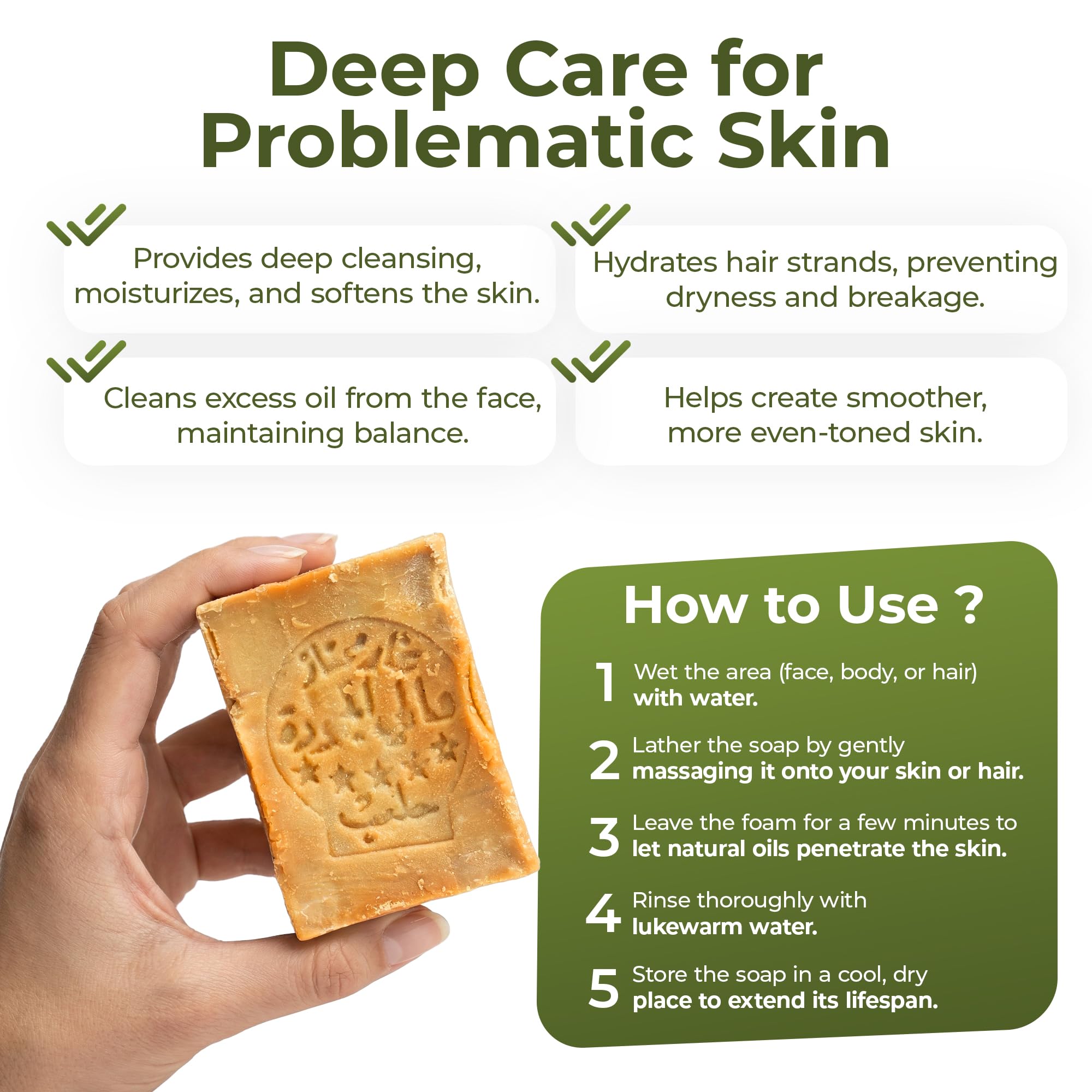 JUSIZA soap lathering in hand showing gentle cleansing action