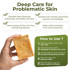 JUSIZA soap lathering in hand showing gentle cleansing action