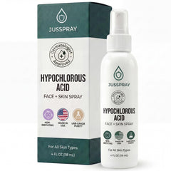 Jusspray front bottle showing clean minimalist packaging and portability benefit