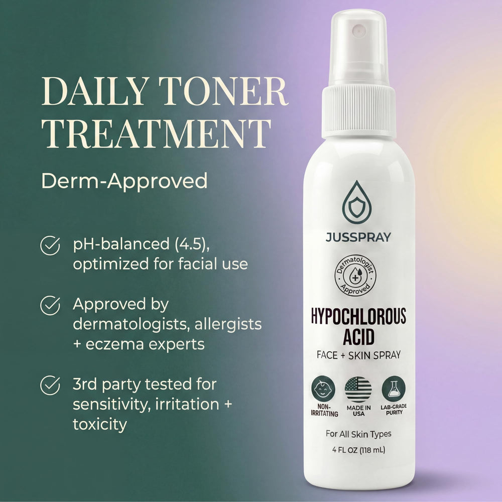 Jusspray held in hand to show 4 oz size and travel-friendly convenience benefit