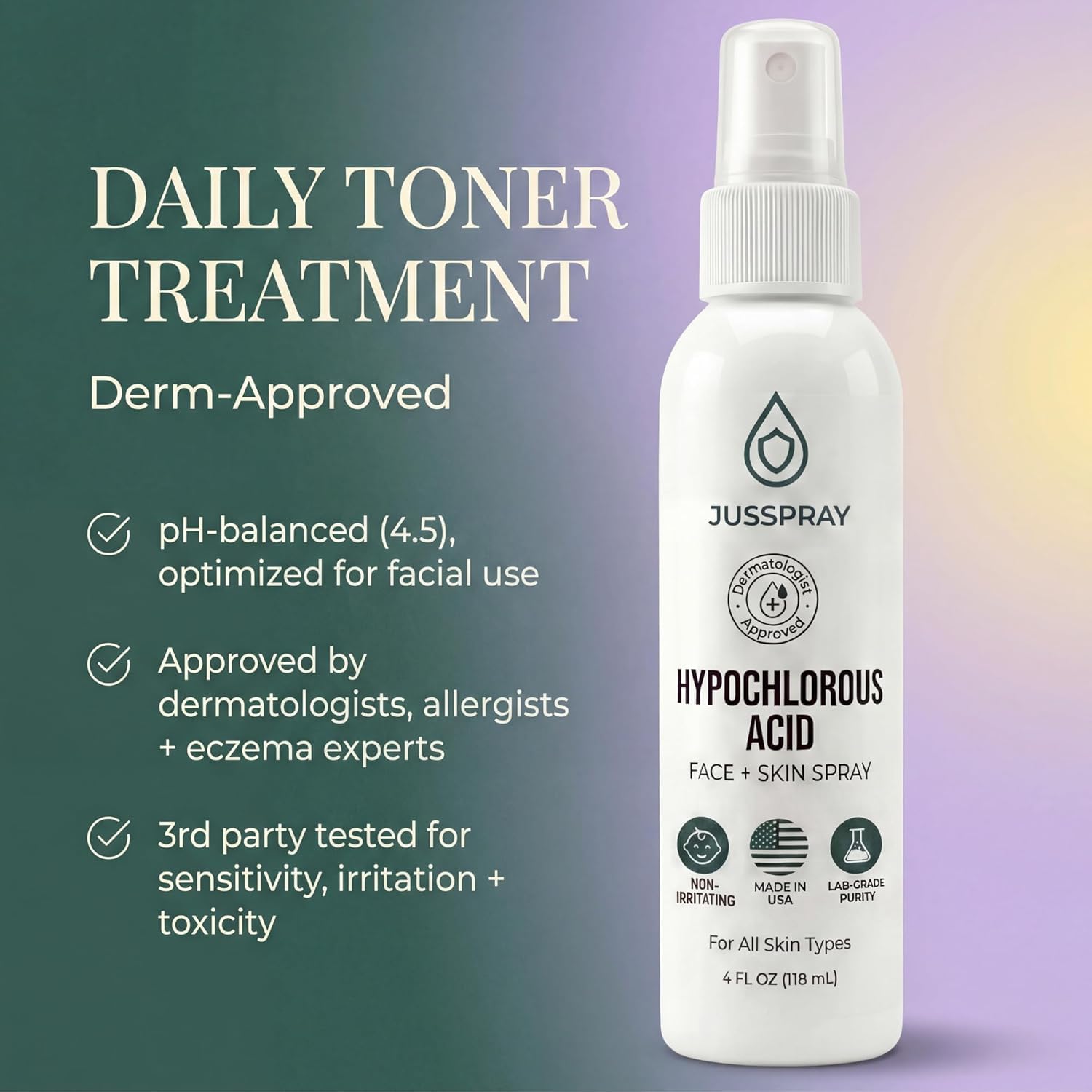 JusSpray droplets on hand showing light water-like texture and quick-dry feel