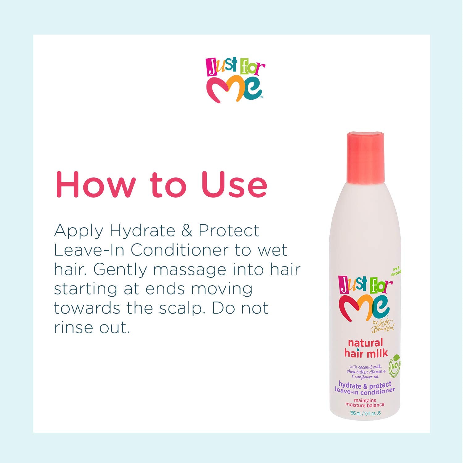 Just For Me being applied to wet hair to demonstrate moisture delivery and styling ease