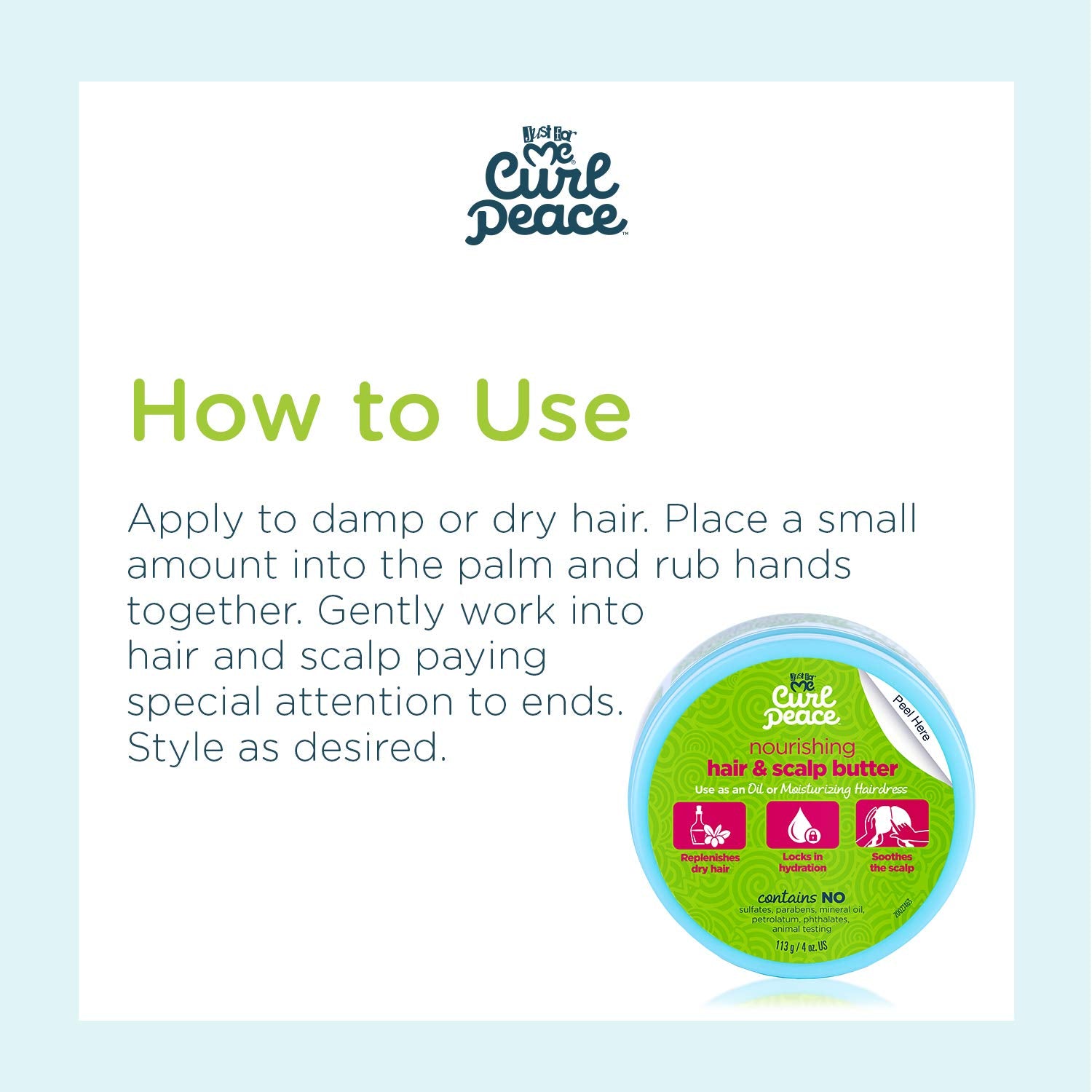 Just For Me application on child’s curls demonstrating gentle spread and improved manageability