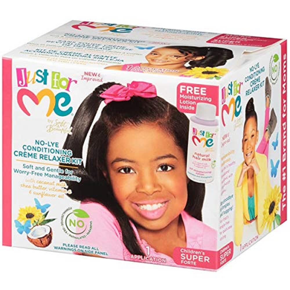 Just For Me front packaging showing relaxer kit and benefits for smooth hair