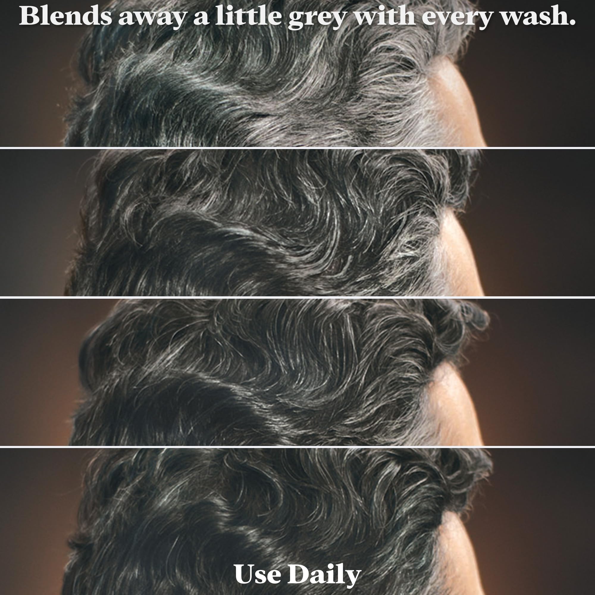 Just for Men before and after comparison showing subtle gray reduction results