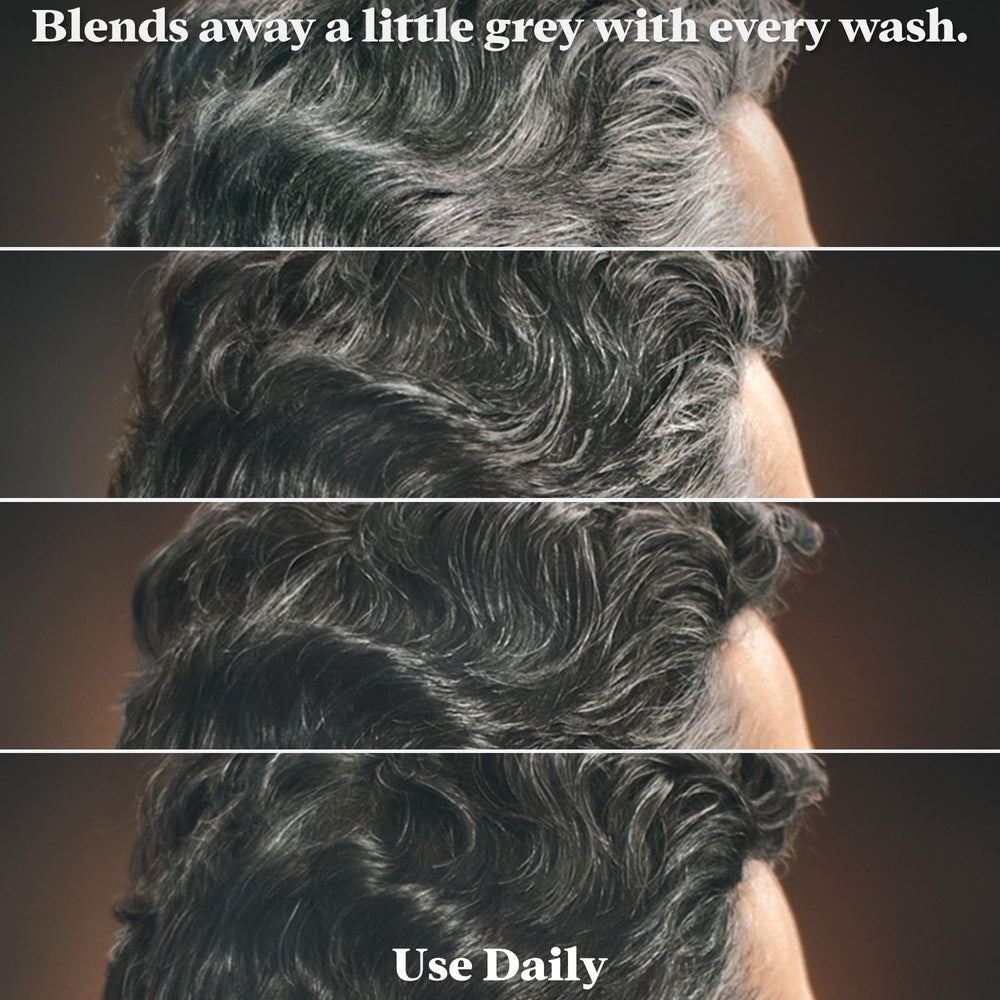 Just for Men before and after comparison showing subtle gray reduction results