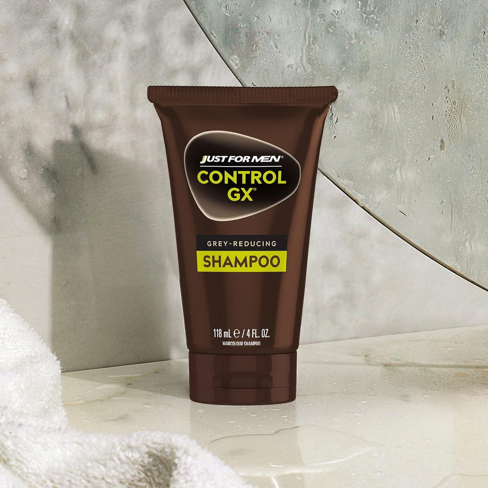Just for Men Control GX placed on bathroom shelf suggesting simple daily grooming routine