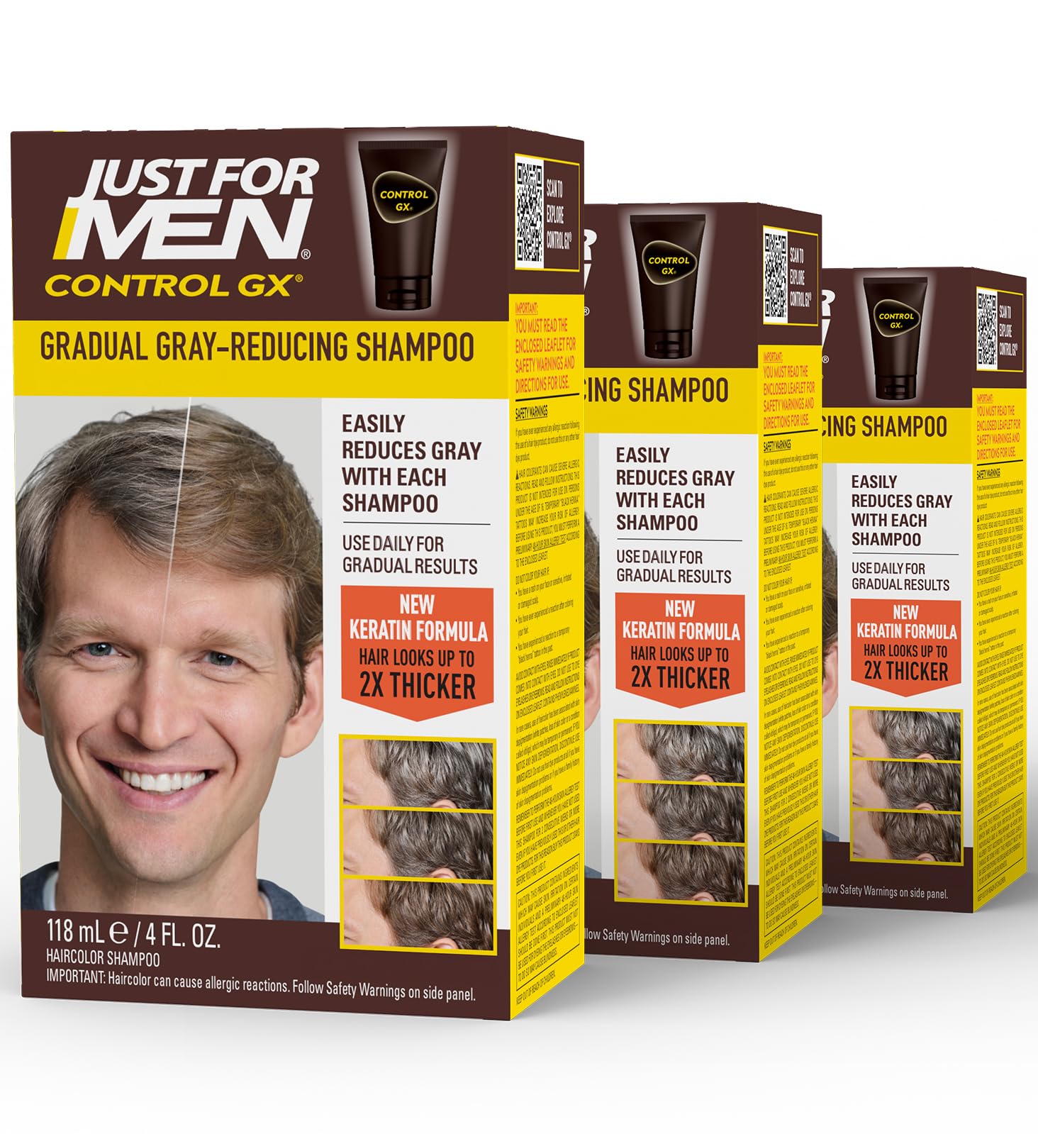 Just for Men front bottle view showing product and natural grey control benefit
