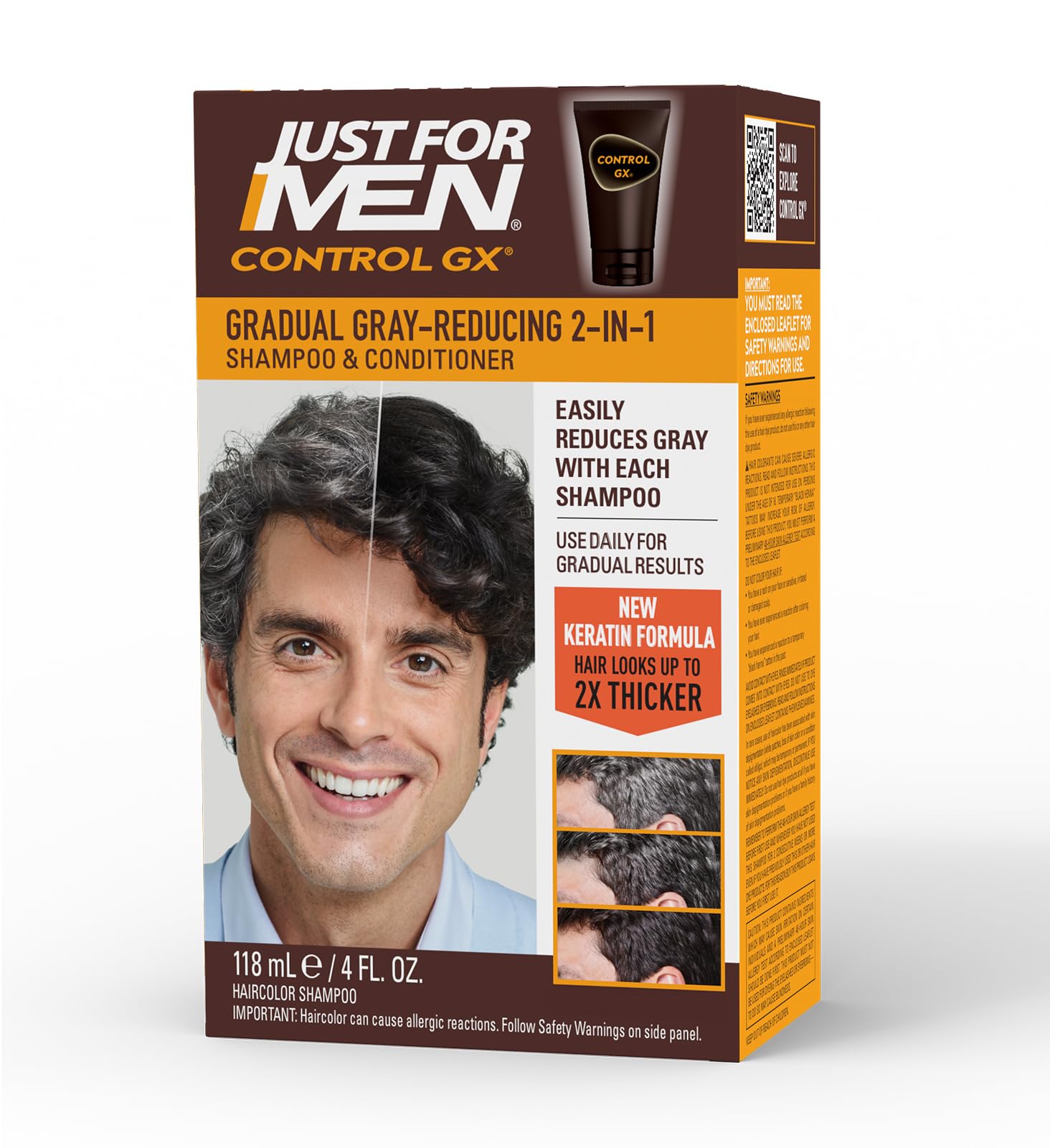 Just for Men front packaging showing bottle and label with gradual grey control benefit