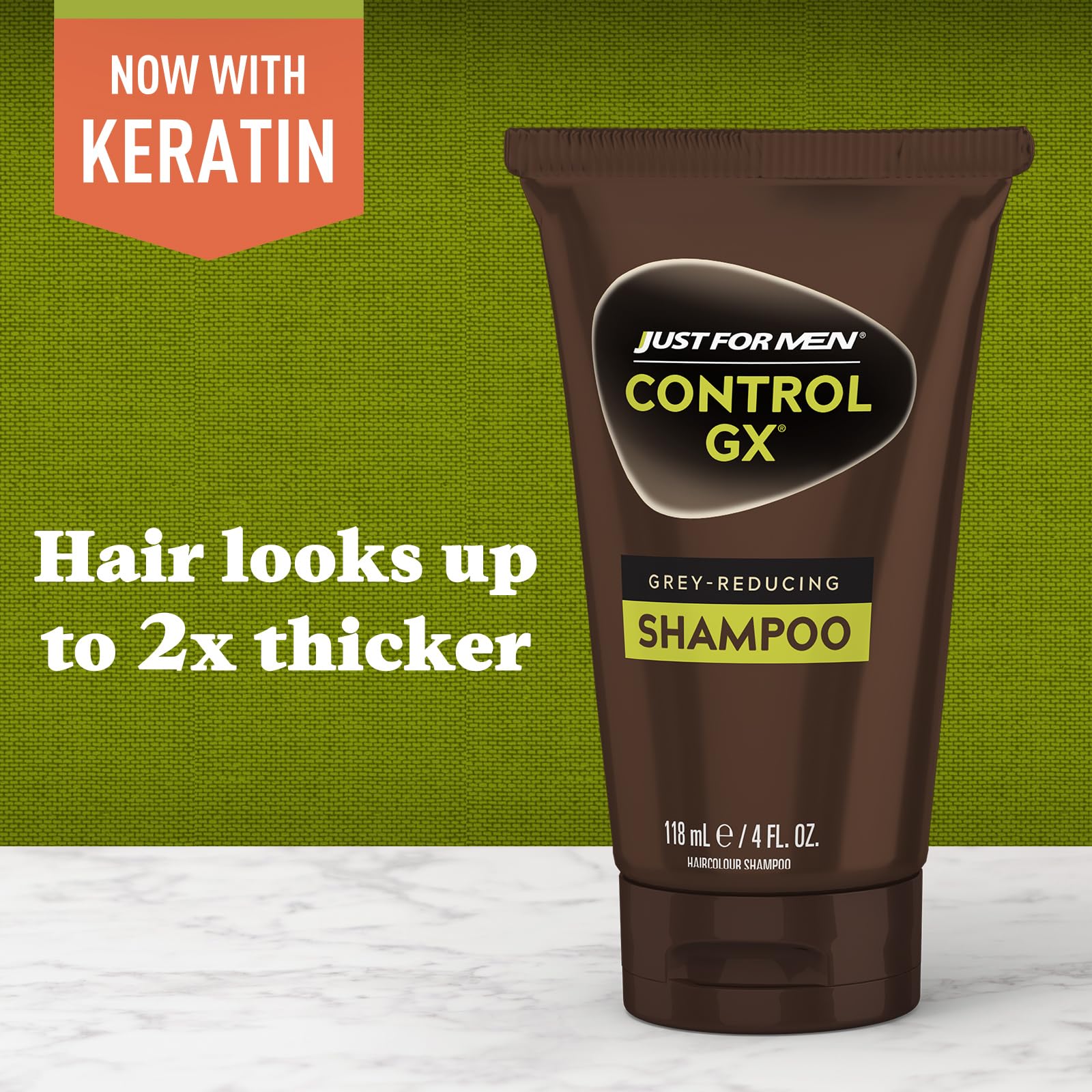 Just for Men Control GX lather in hand demonstrating cleansing action and gradual tint