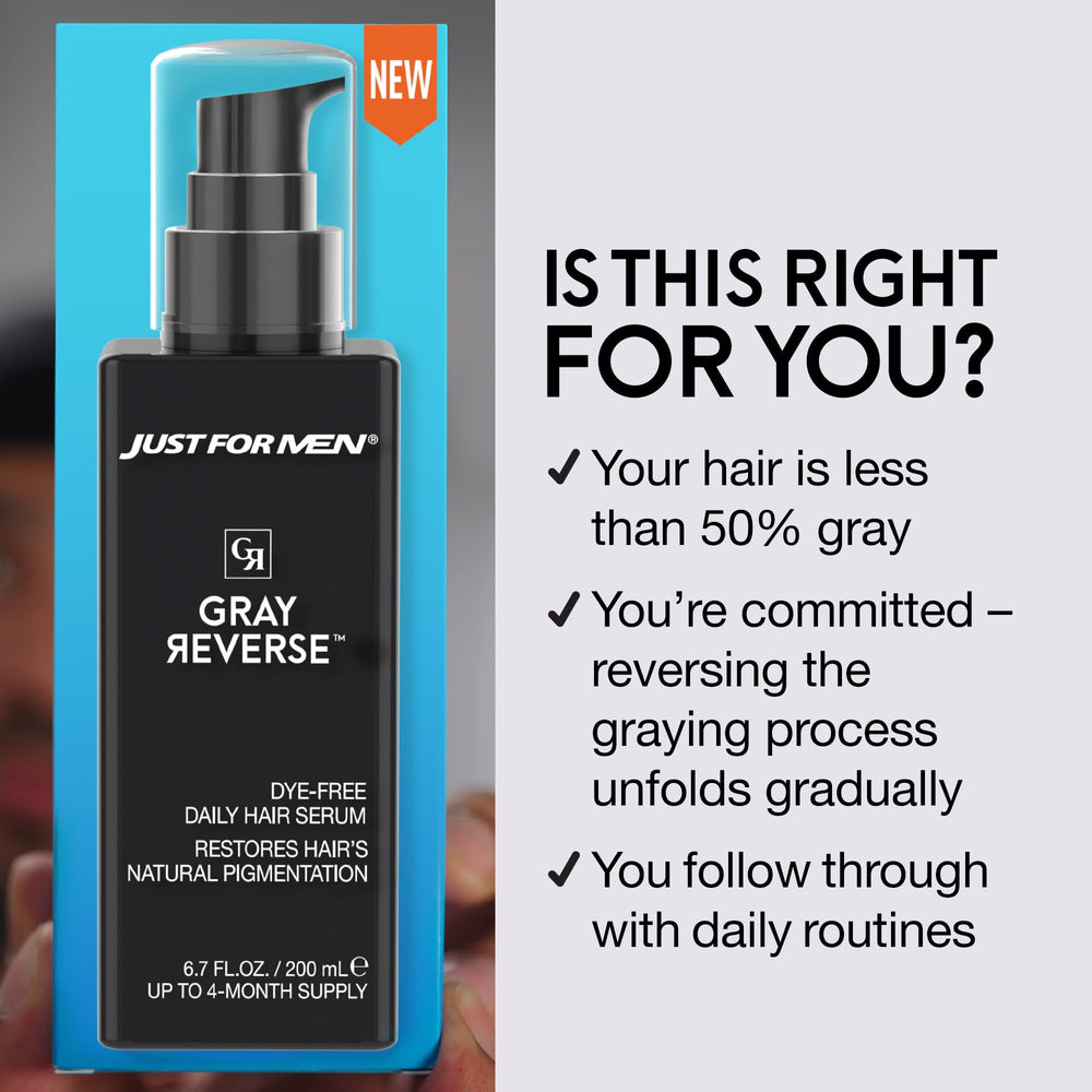 Just for Men applying serum to scalp demonstrating quick 30-second massage benefit