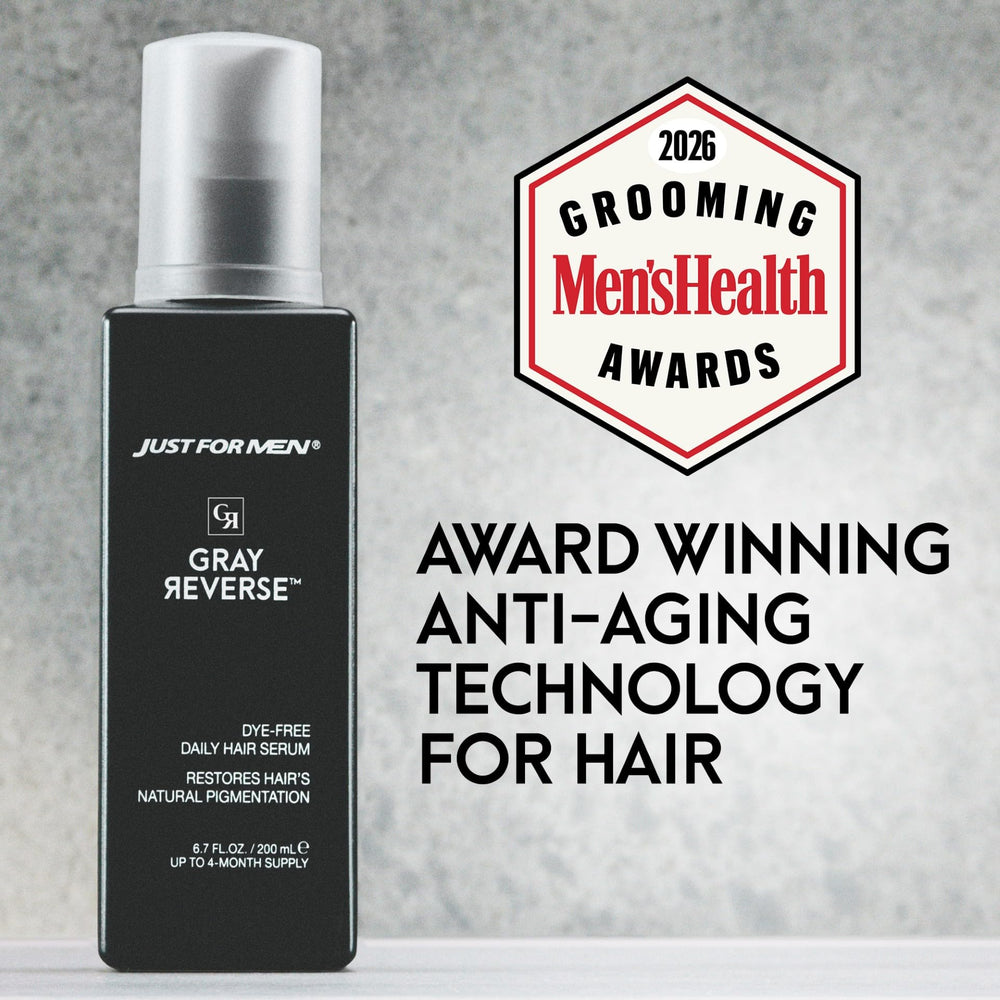 Just for Men close-up of serum texture highlighting lightweight, non-greasy finish