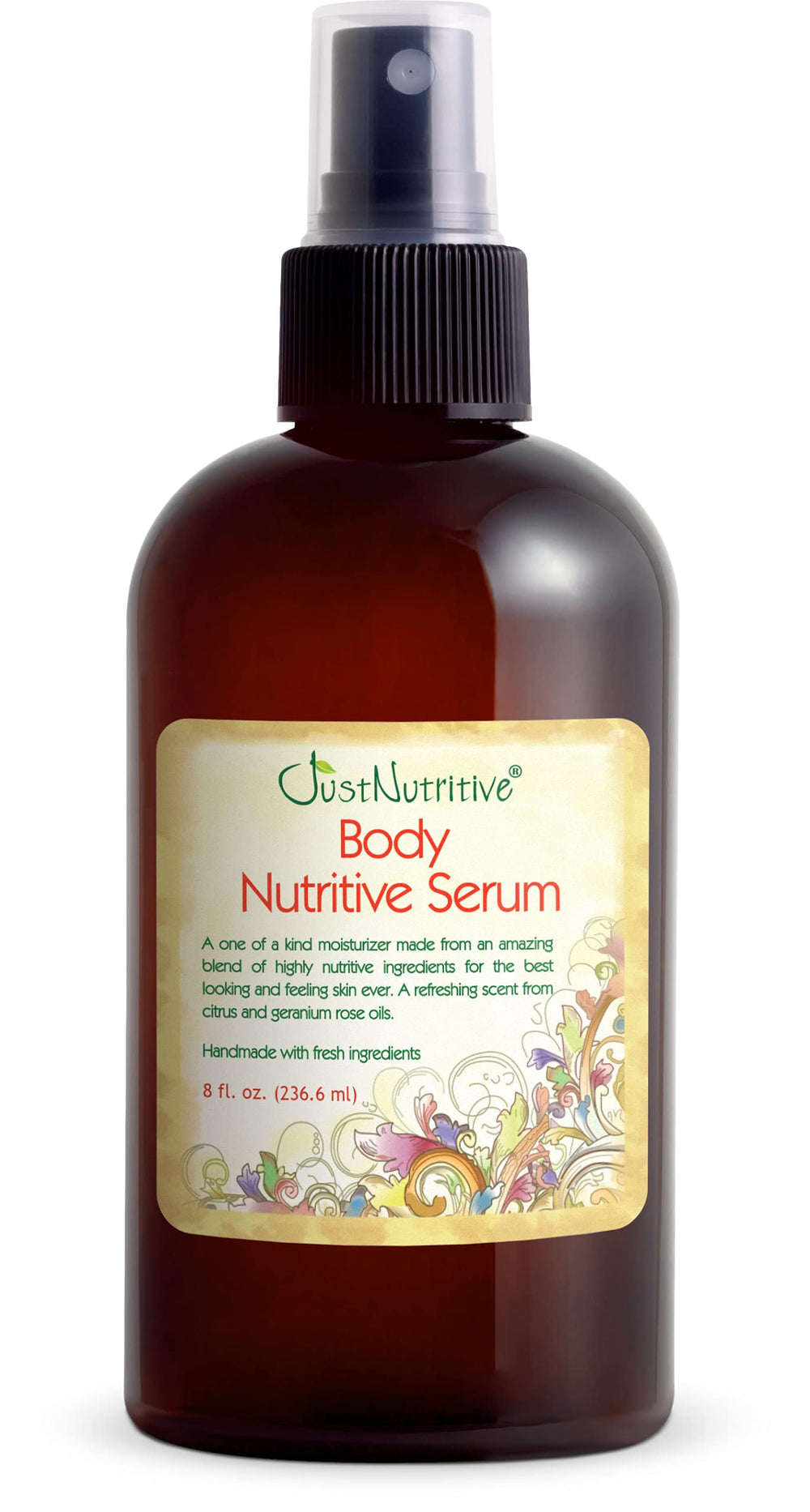 Just Nutritive front packaging showing 8 oz bottle and clean branding benefits
