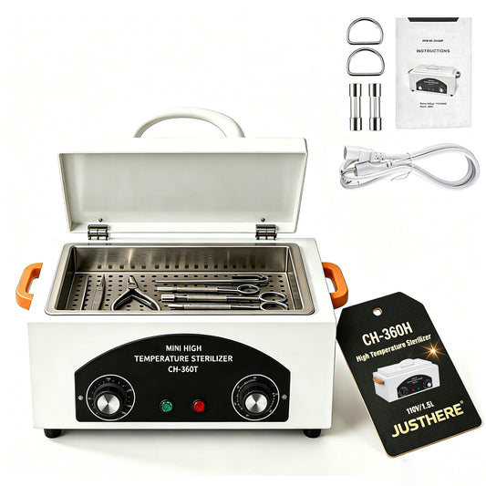 JUSTHERE front view of autoclave showing compact design and countertop fit