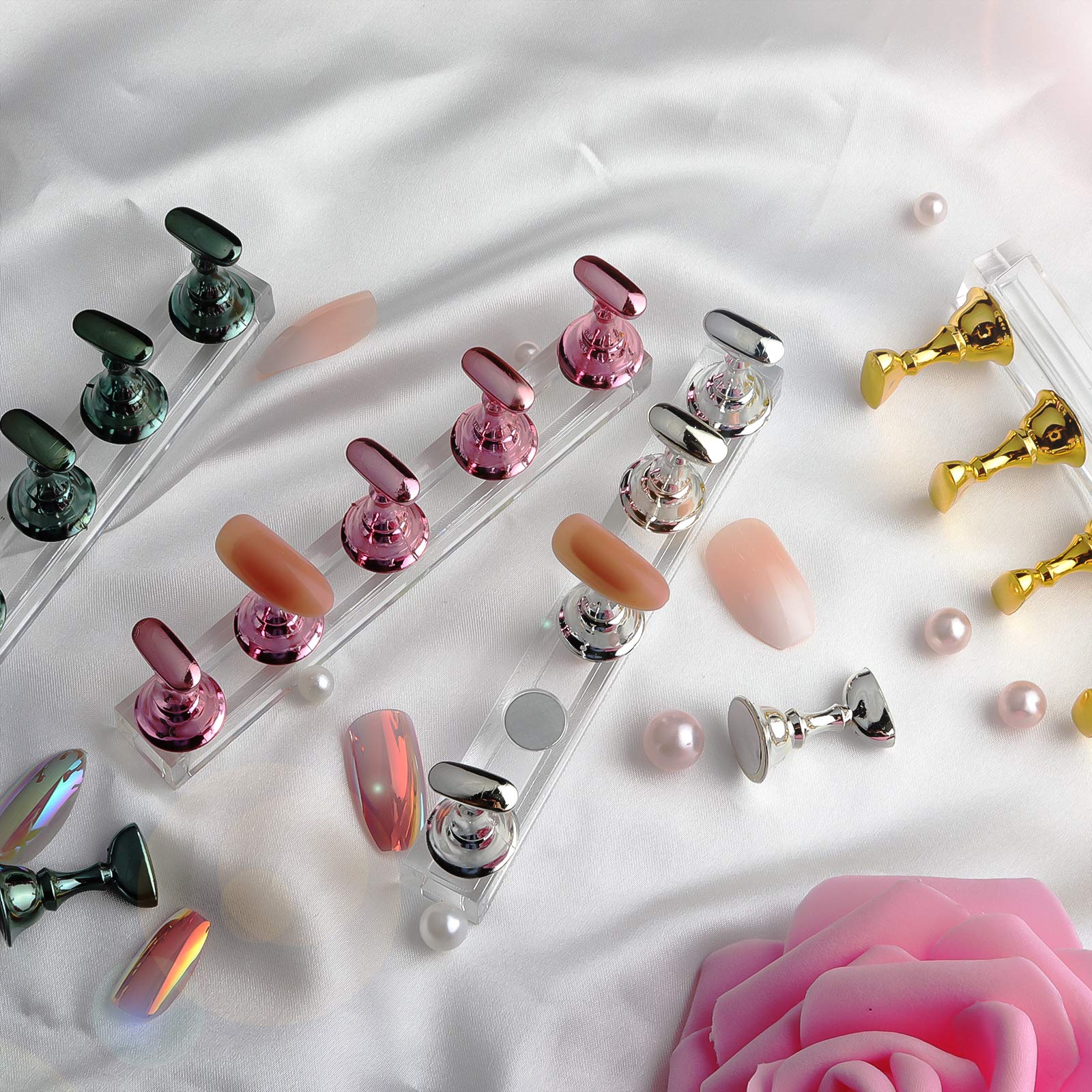 JUSTOTRY completed nail samples displayed on a salon counter enhancing presentation