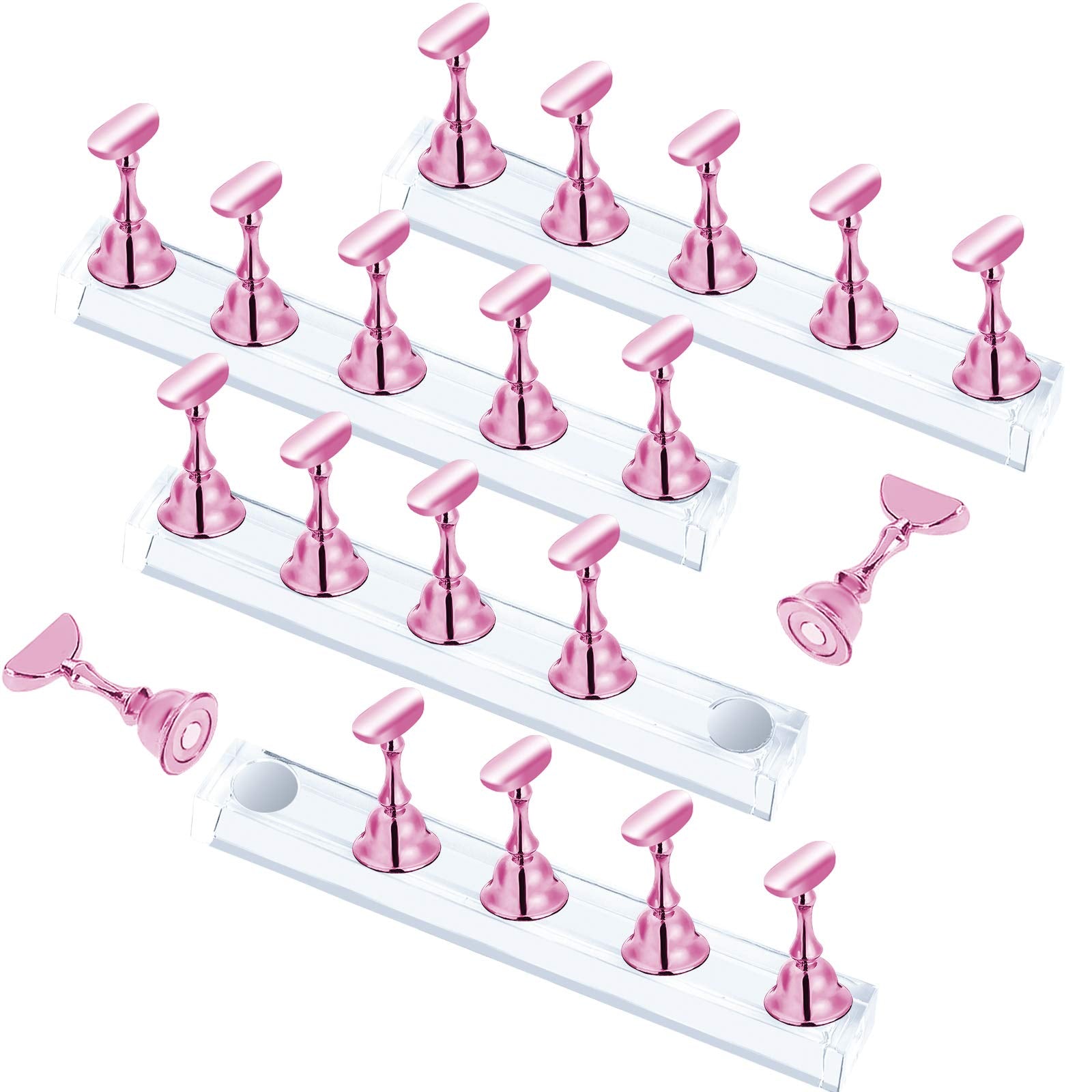 JUSTOTRY front view of four pink nail stand sets showing compact organization and appeal