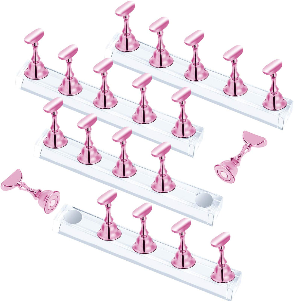 JUSTOTRY front view of four pink nail stand sets showing compact organization and appeal