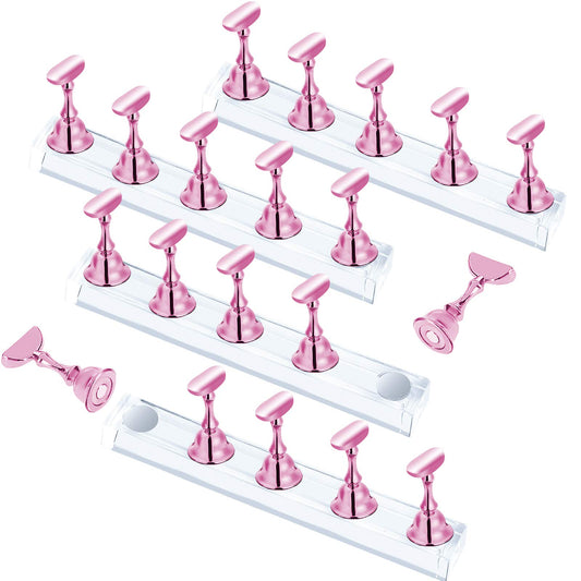 JUSTOTRY front view of four pink nail stand sets showing compact organization and appeal
