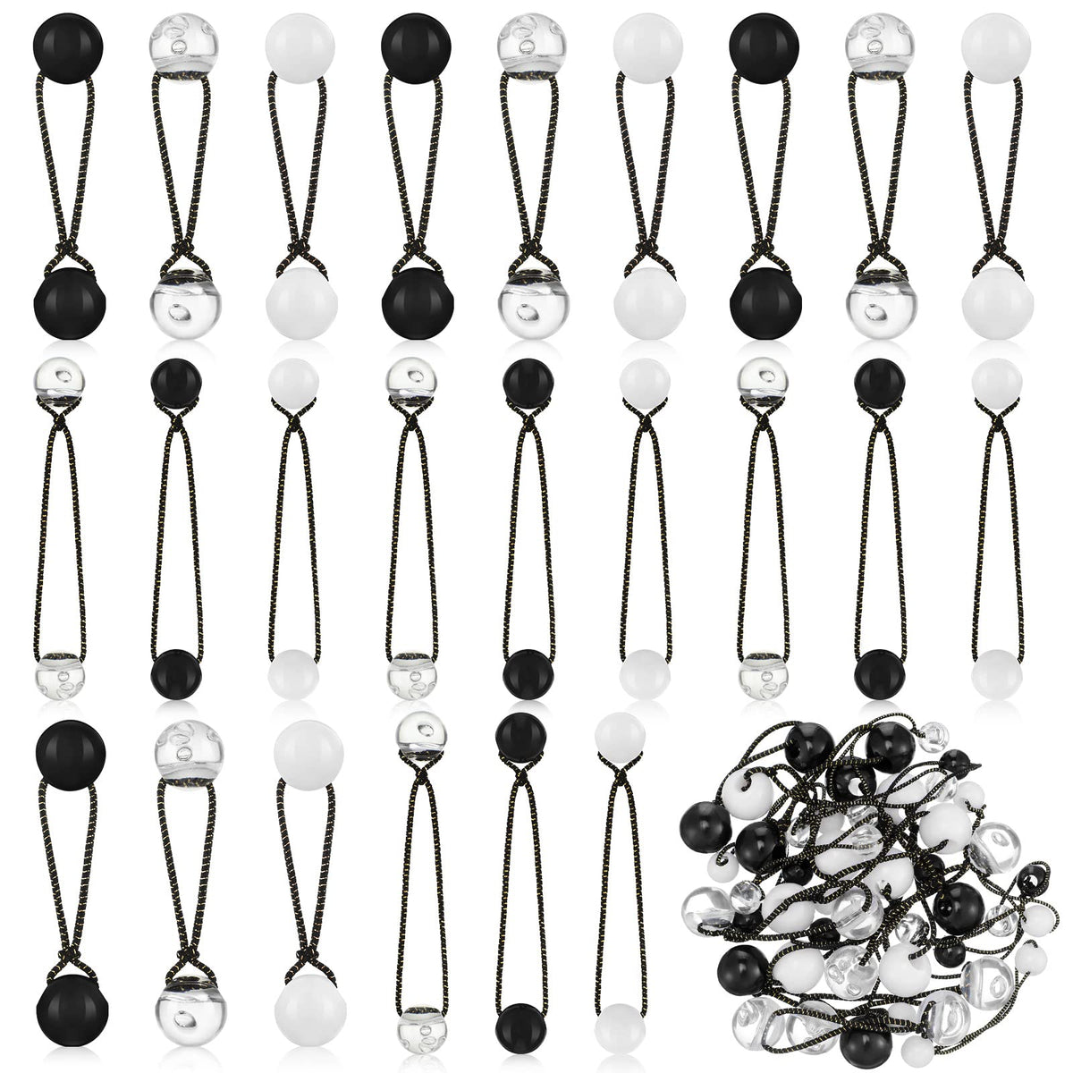 Jutom front packaging showing 24 black white clear elastics and easy storage benefit
