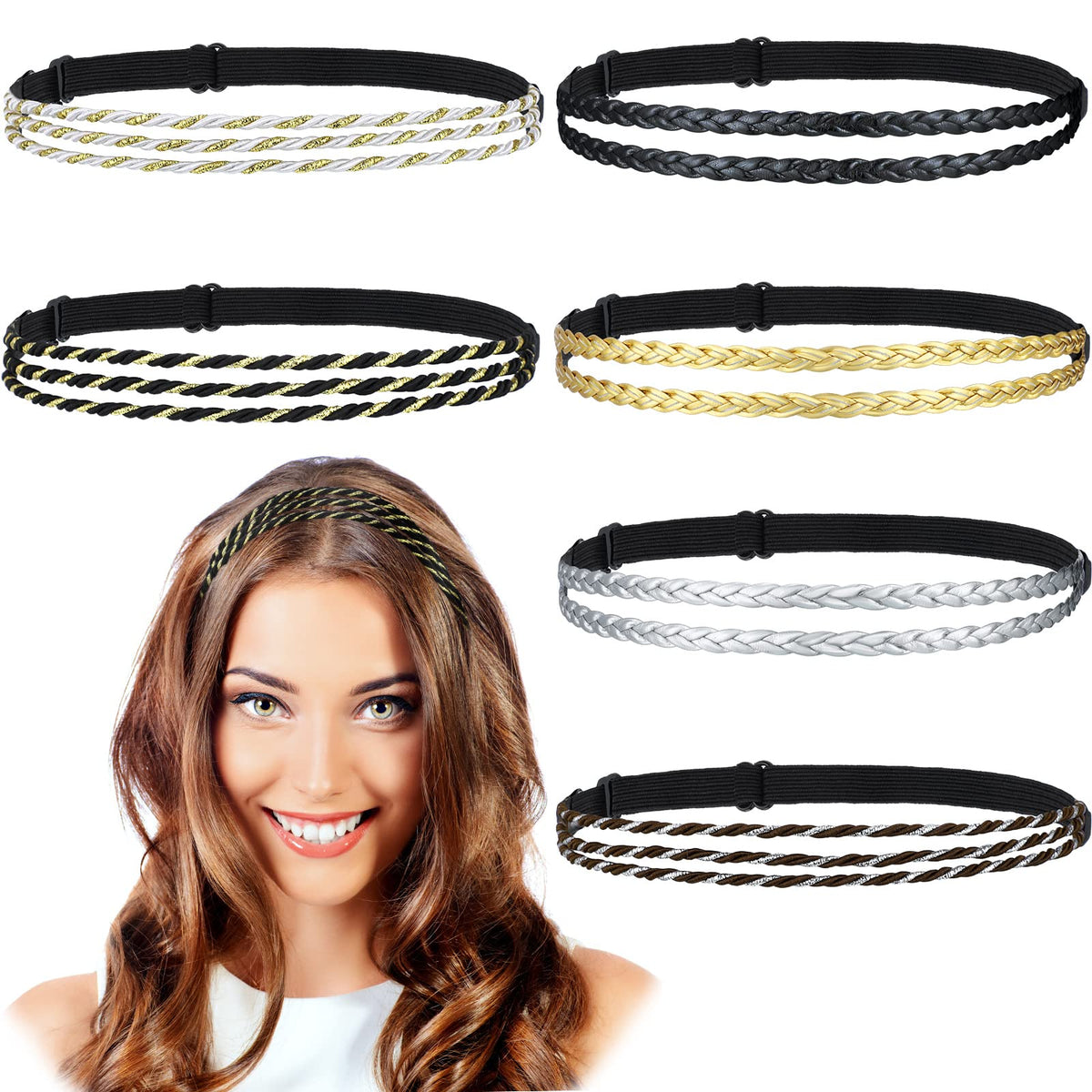 Jutom braided headbands front view showing colors and arrangement, easy styling benefit