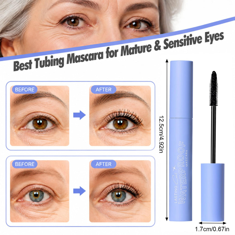 Jutqut mascara size beside coin showing compact tube and travel-friendly benefit