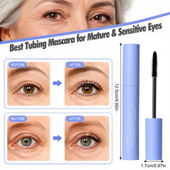 Jutqut mascara size beside coin showing compact tube and travel-friendly benefit