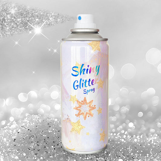 JUYANGYAN front packaging showing silver glitter spray and bottle benefit: portable sparkle