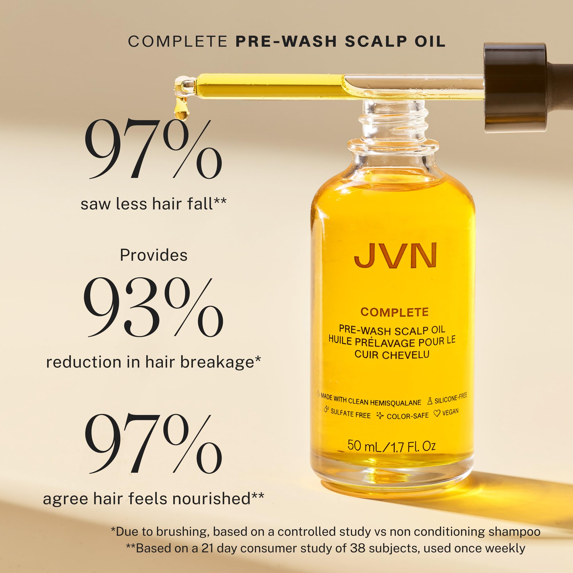 JVN ingredient display with rosemary neem moringa, highlights clean botanicals