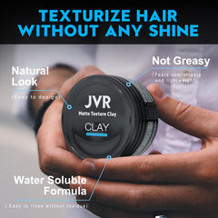 JVR hair clay being warmed in hands for smooth application and even distribution