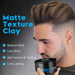 JVR hair clay open jar close-up texture showing matte paste for easy styling