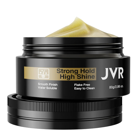 JVR pomade front jar showing branding and clean packaging for shelf appeal