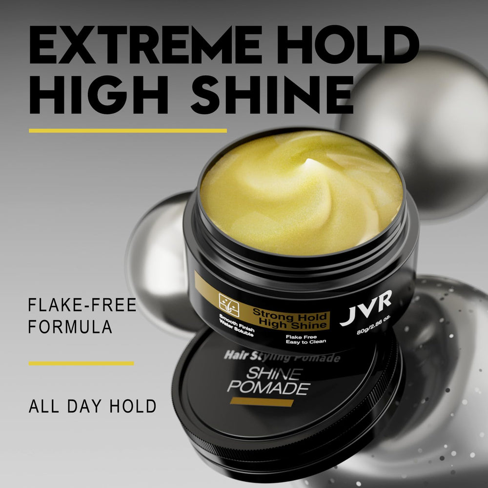 JVR pomade size comparison with hand illustrating jar capacity benefit