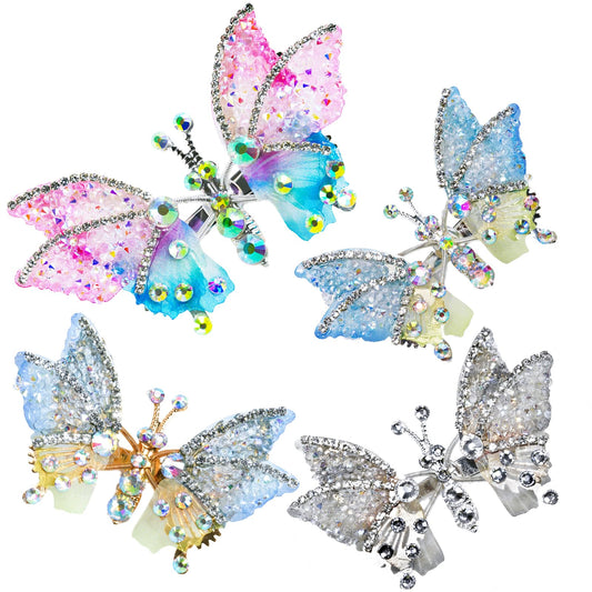Jzarbfx front view of butterfly clip set showing colorful sparkle and appeal