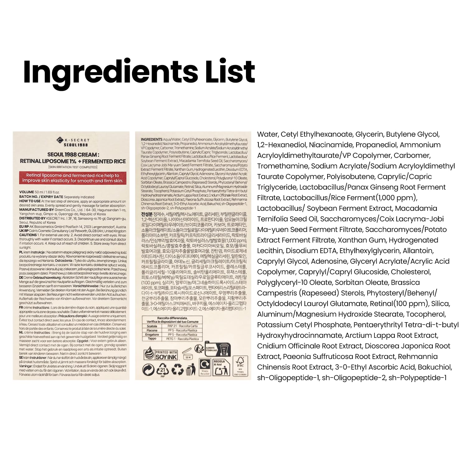 K-SECRET box label close-up showing ingredient highlights and directions