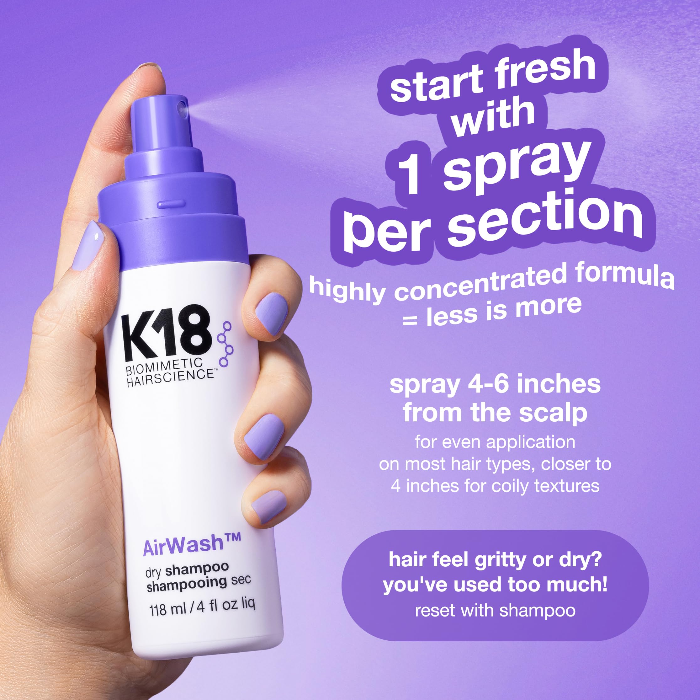 K18 AirWash label close-up highlighting odorBIND and scalp-friendly ingredients