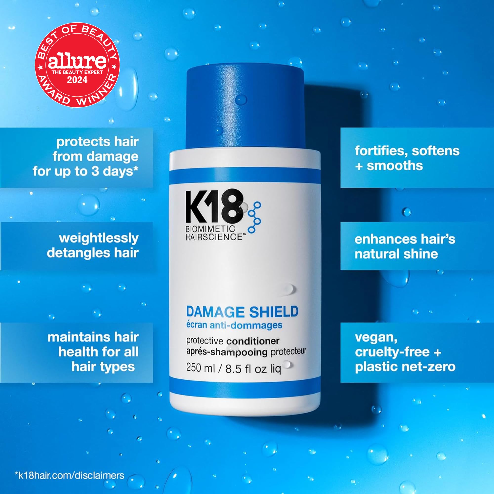 K18 conditioner pump close-up with creamy texture for easy detangling