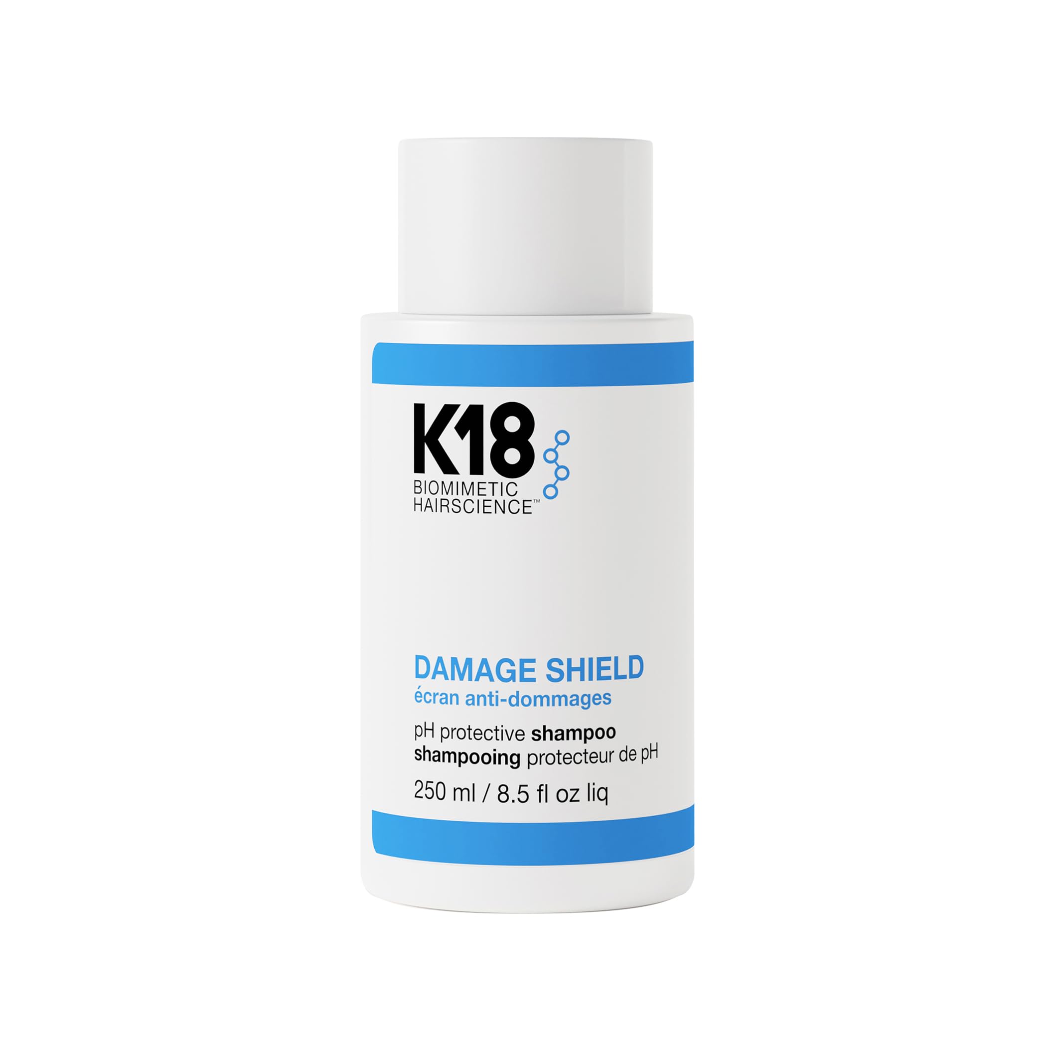 K18 front bottle showing brand and protective shampoo benefits