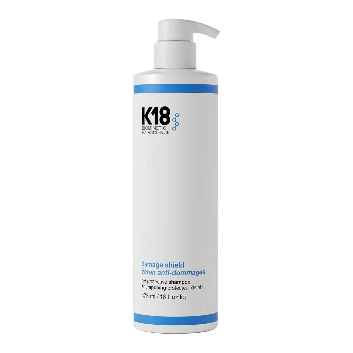 K18 front packaging showing bottle and clear label, promotes protective cleansing