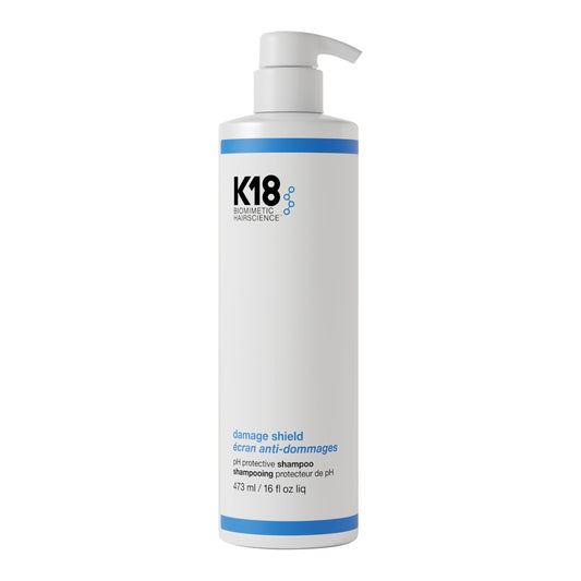 K18 front packaging showing bottle and clear label, promotes protective cleansing