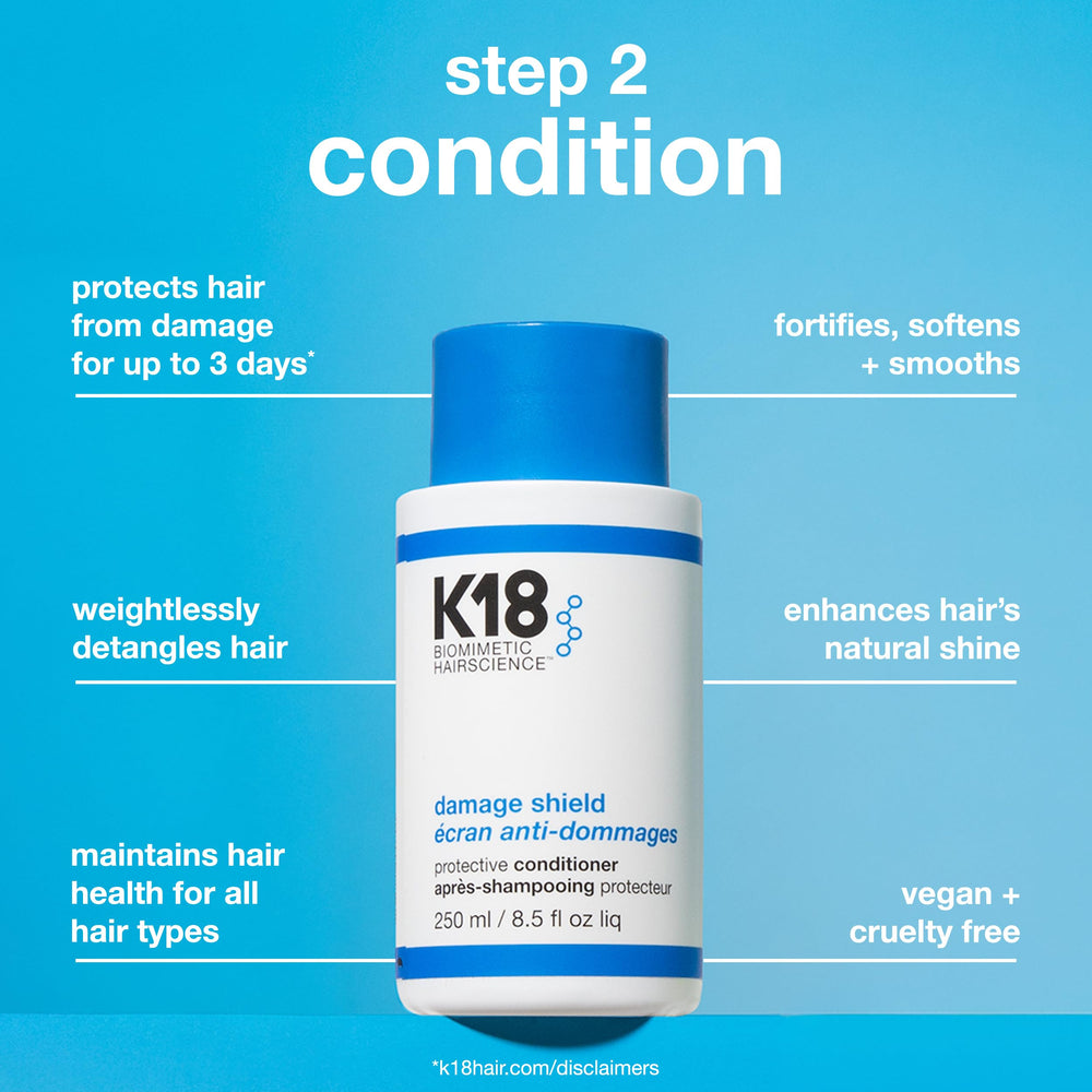 K18 set in shower use, brand helps control frizz while washing