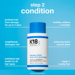 K18 set in shower use, brand helps control frizz while washing