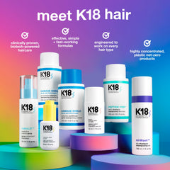 K18 on bathroom shelf styled in routine, promoting daily hair health