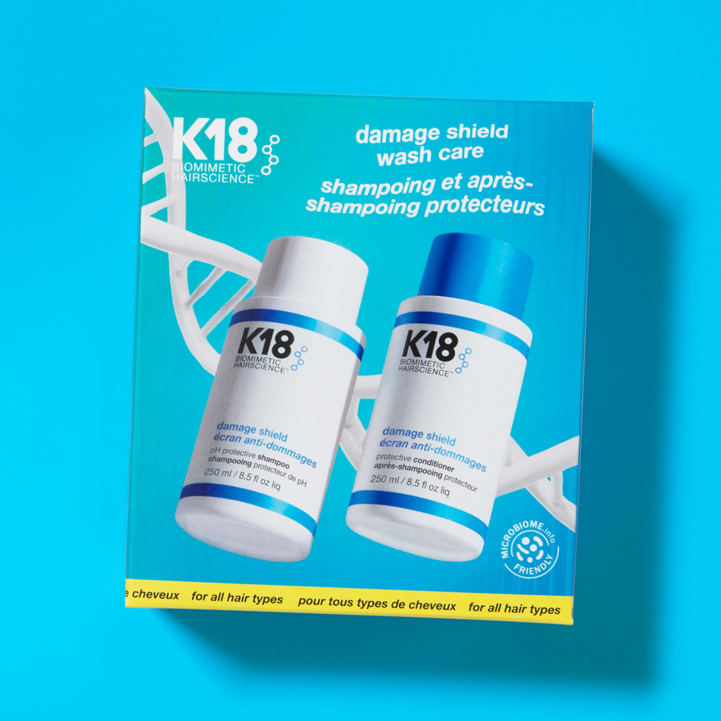 K18 shampoo pump close-up, brand offers gentle cleansing benefit