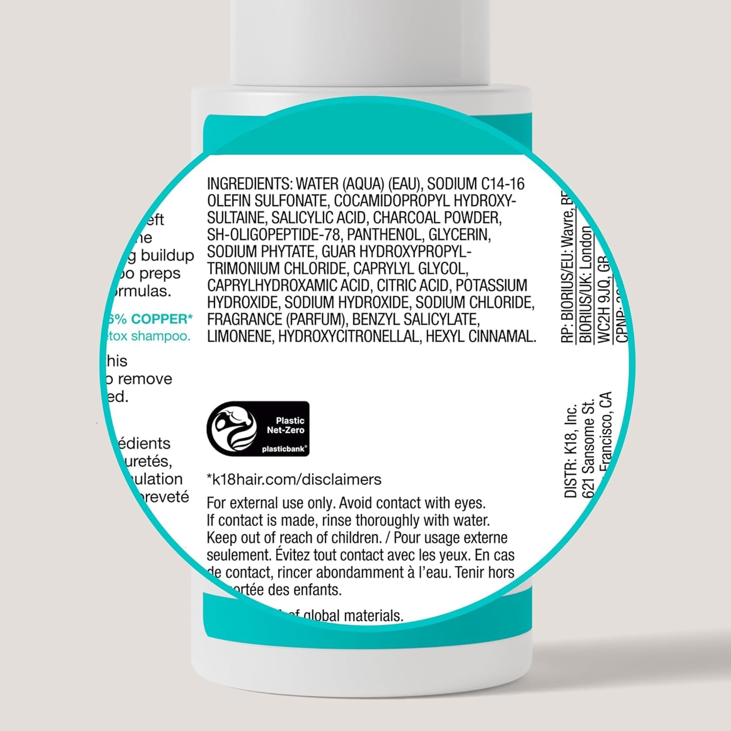 K18 bottle on a bathroom shelf styled to show salon-grade detox routine