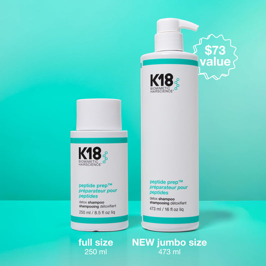 K18 pump and label closeup highlighting ingredients and peptide protection