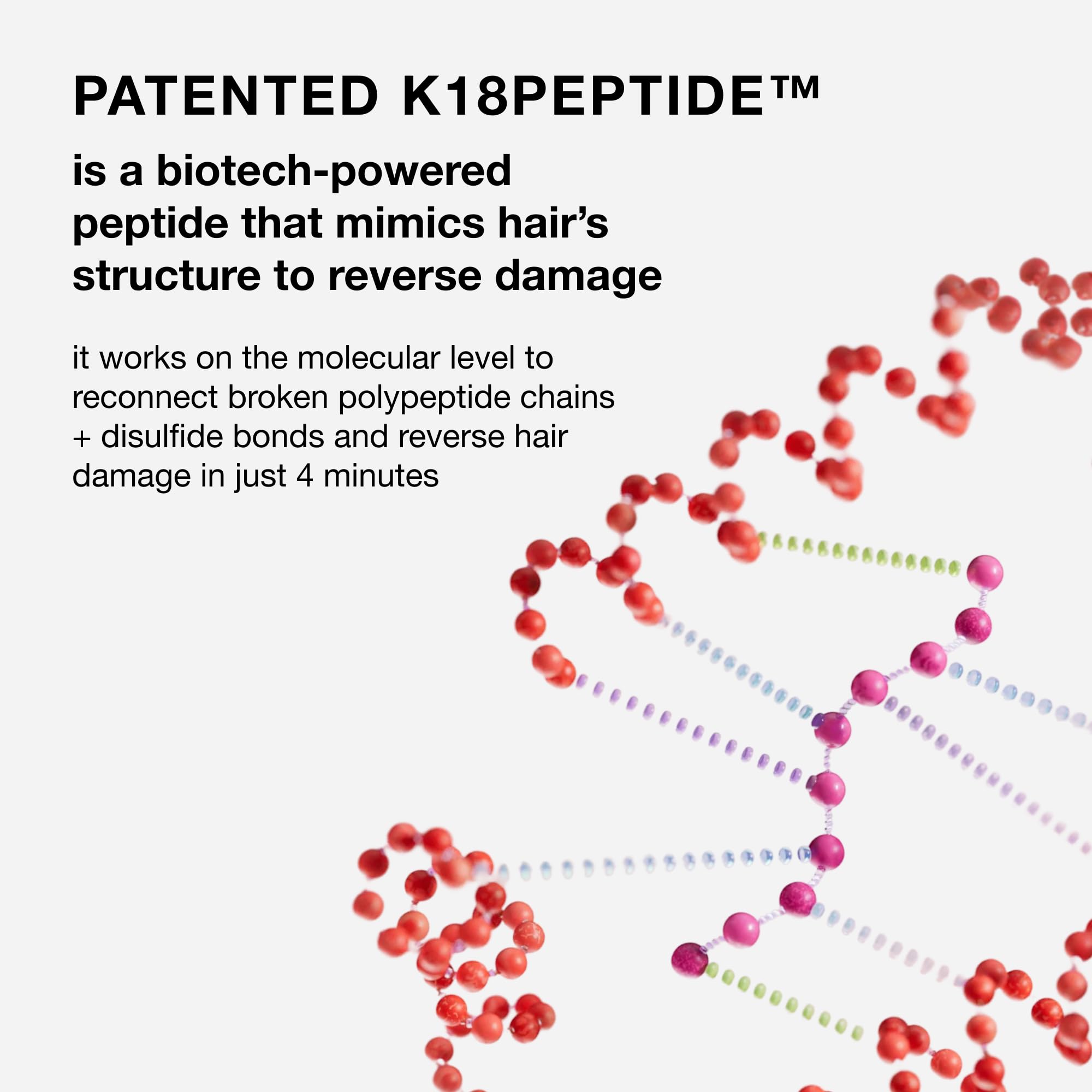 K18 label closeup highlighting K18PEPTIDE and ingredient transparency benefit