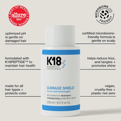 K18 pouring shampoo into hand illustrating easy-dispense and gentle formulation